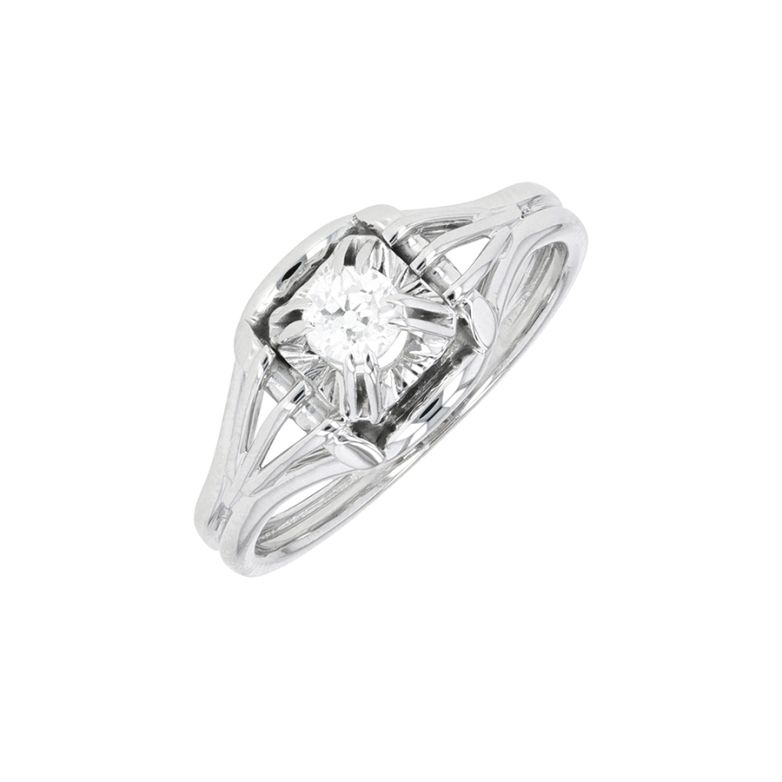 Solitaire vintage diamant 0.22 carat or blanc 4.16g Comme neuf -  reconditionné disponible sur Gemme Les Bijoux